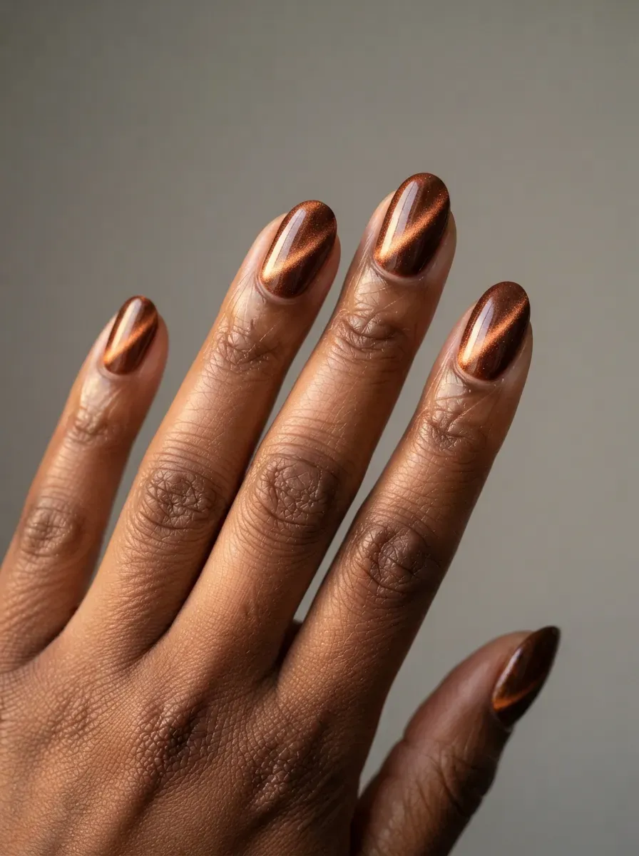 Close-up of medium square nails with sage and burgundy blocks on rich dark skin